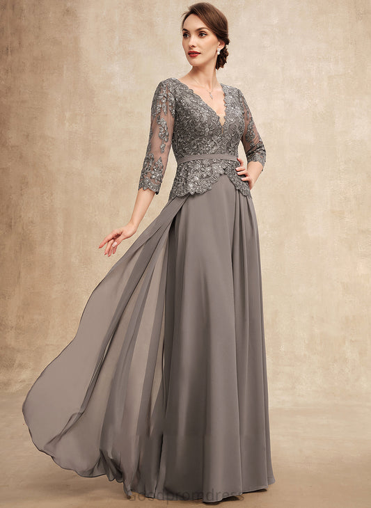 Floor-Length Dress Lace V-neck of Robin Sequins A-Line Mother Bride Chiffon the With Mother of the Bride Dresses