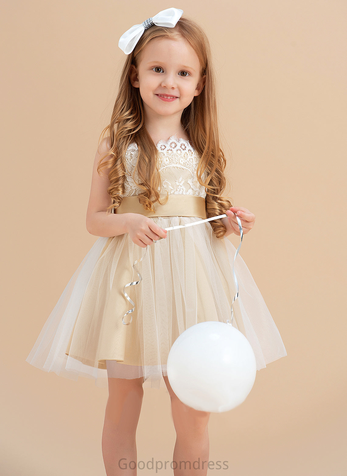 Girl Tulle/Lace Flower Ginny Sleeveless Flower Girl Dresses With - Sash/Bow(s) Dress Straps (Undetachable sash) Knee-length A-Line/Princess