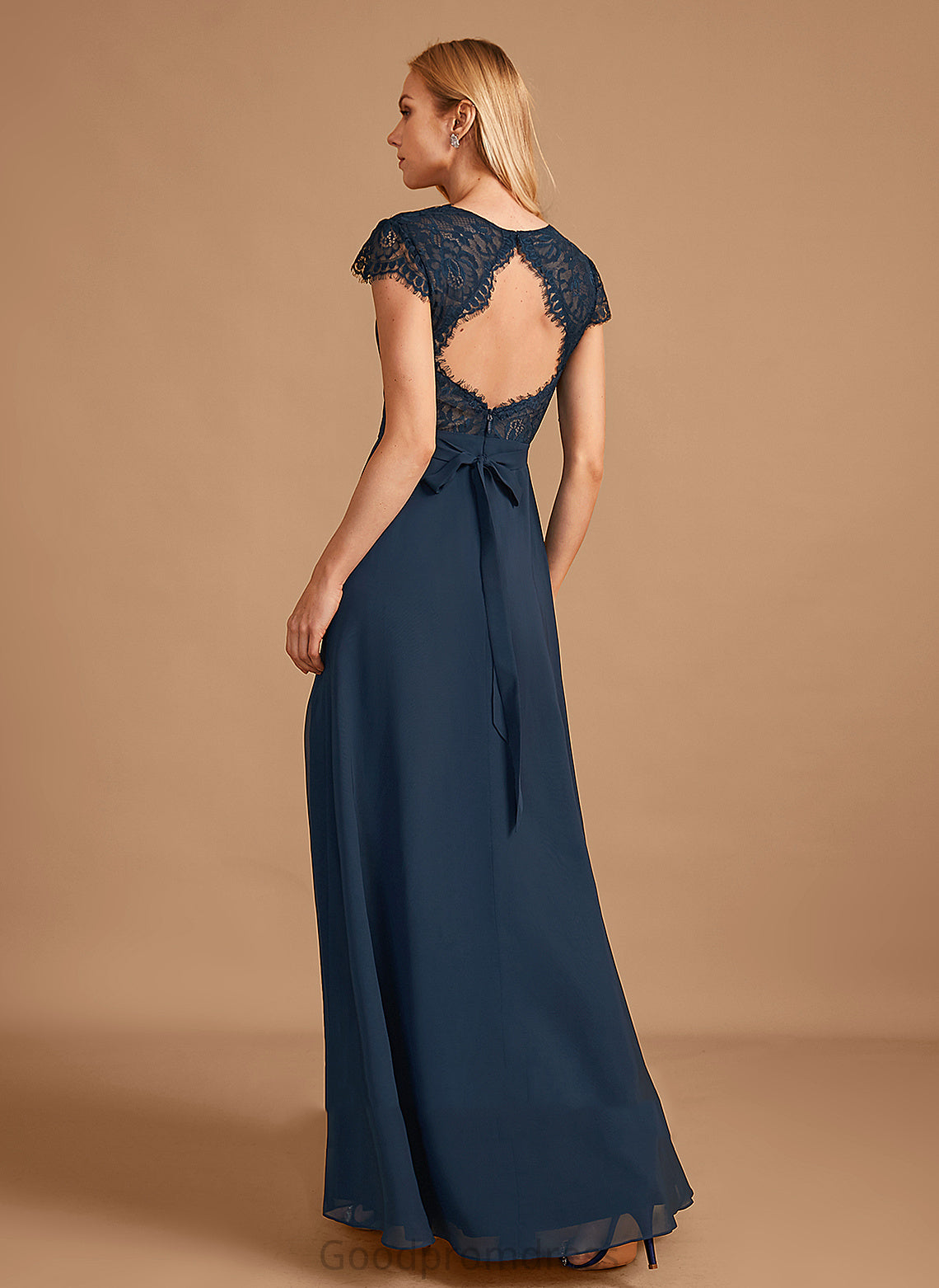 Silhouette Fabric Floor-Length SplitFront V-neck A-Line Neckline Lace Embellishment Length Jaida Sleeveless Bridesmaid Dresses