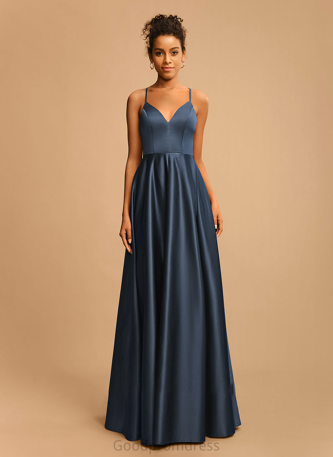 Prom Dresses Satin Floor-Length V-neck Anne A-Line