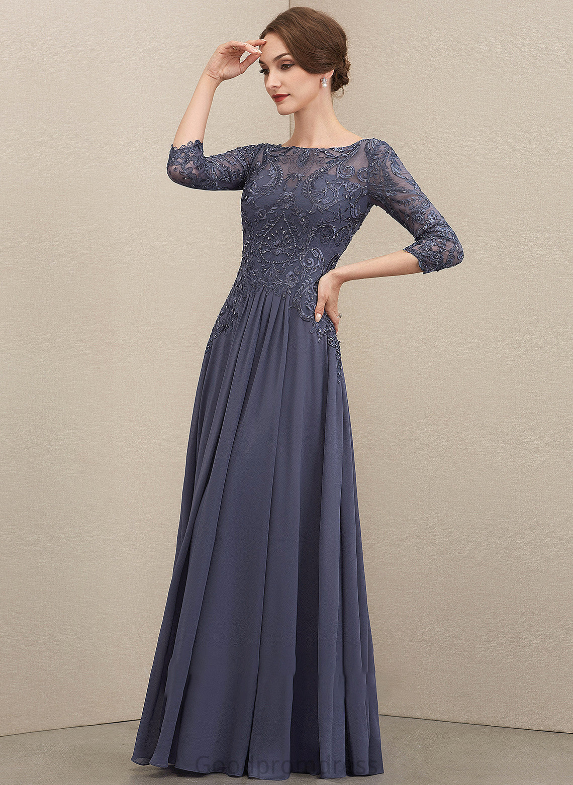 Sequins of Mother Beading Neck Chiffon Bride Mother of the Bride Dresses Mildred Lace Scoop With Floor-Length the A-Line Dress