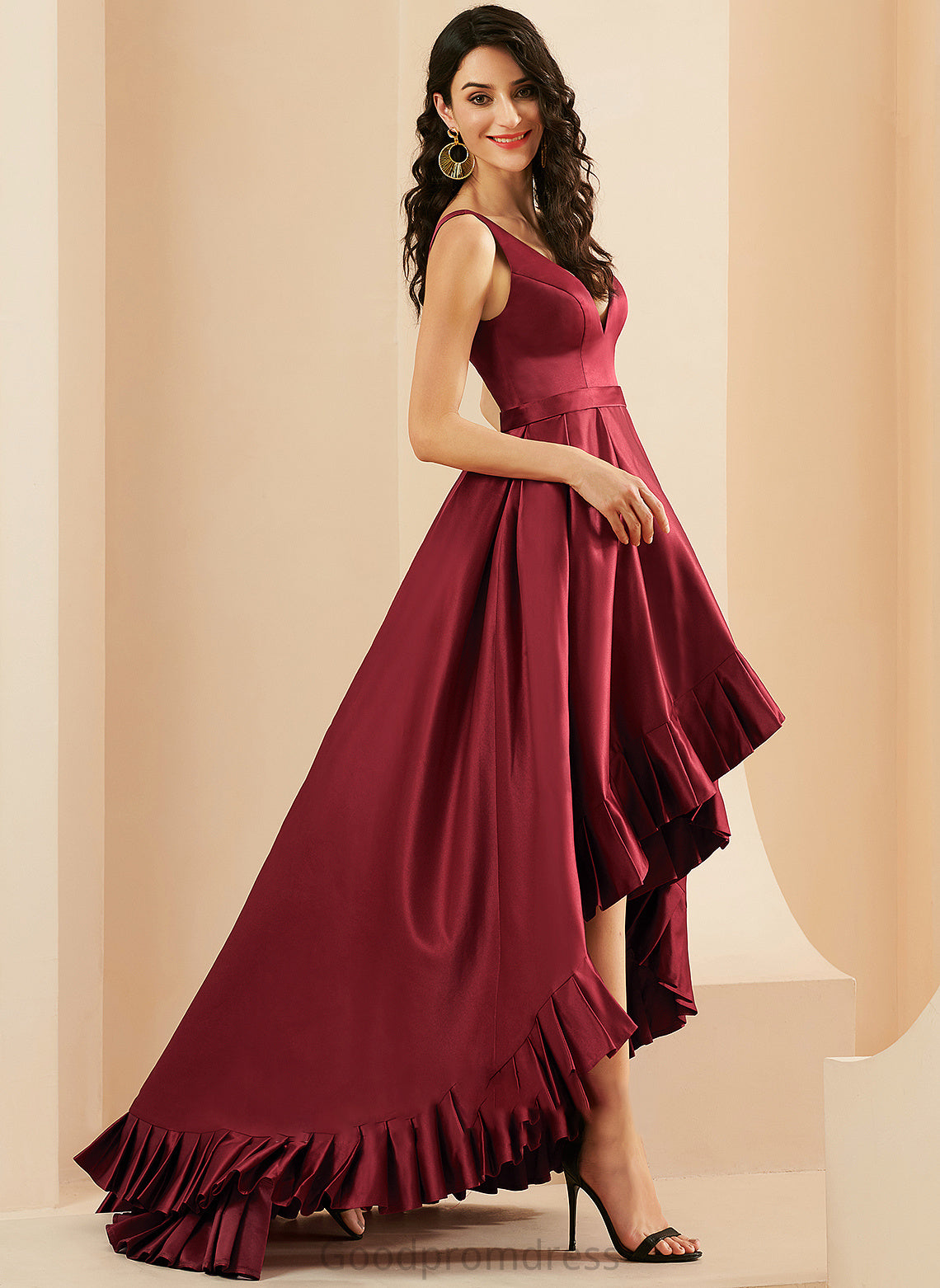 Asymmetrical Satin Ball-Gown/Princess With V-neck Pockets Jan Prom Dresses