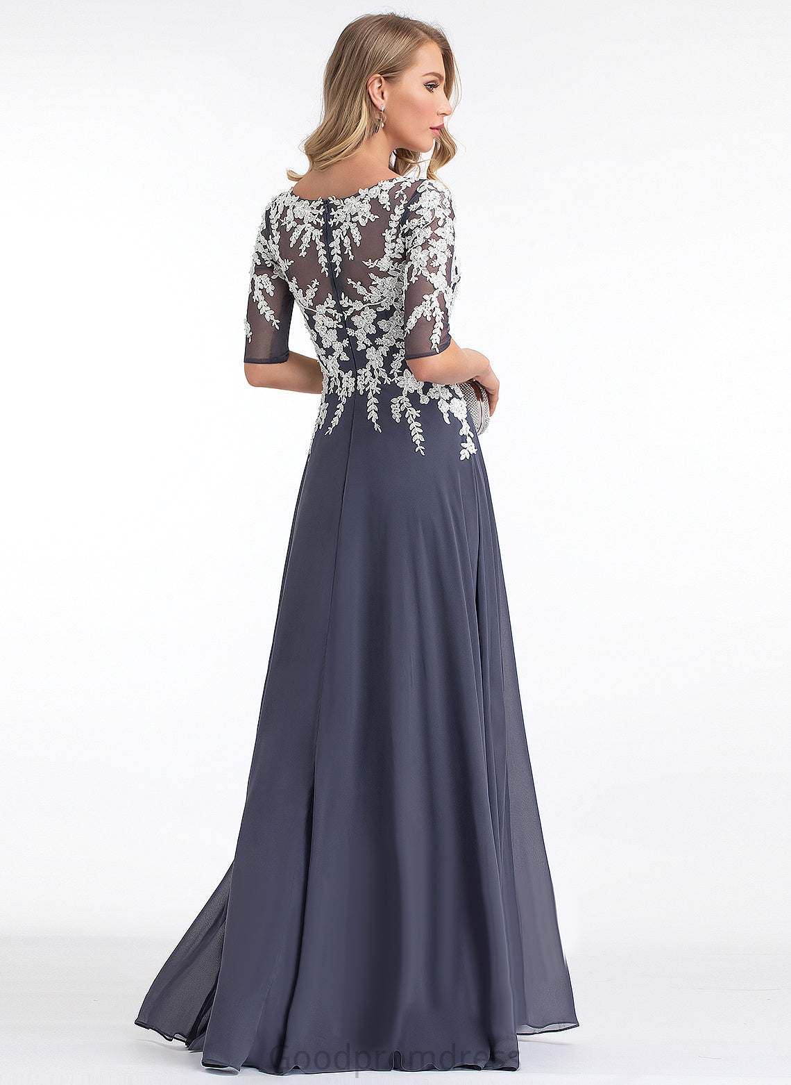 With Chiffon Lace Prom Dresses A-Line V-neck Sequins Mayra Floor-Length