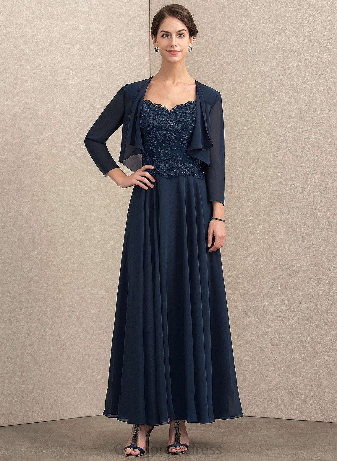 Dress the Ankle-Length of Mother of the Bride Dresses Lace Chiffon Lilah Bride With Mother V-neck A-Line Sequins