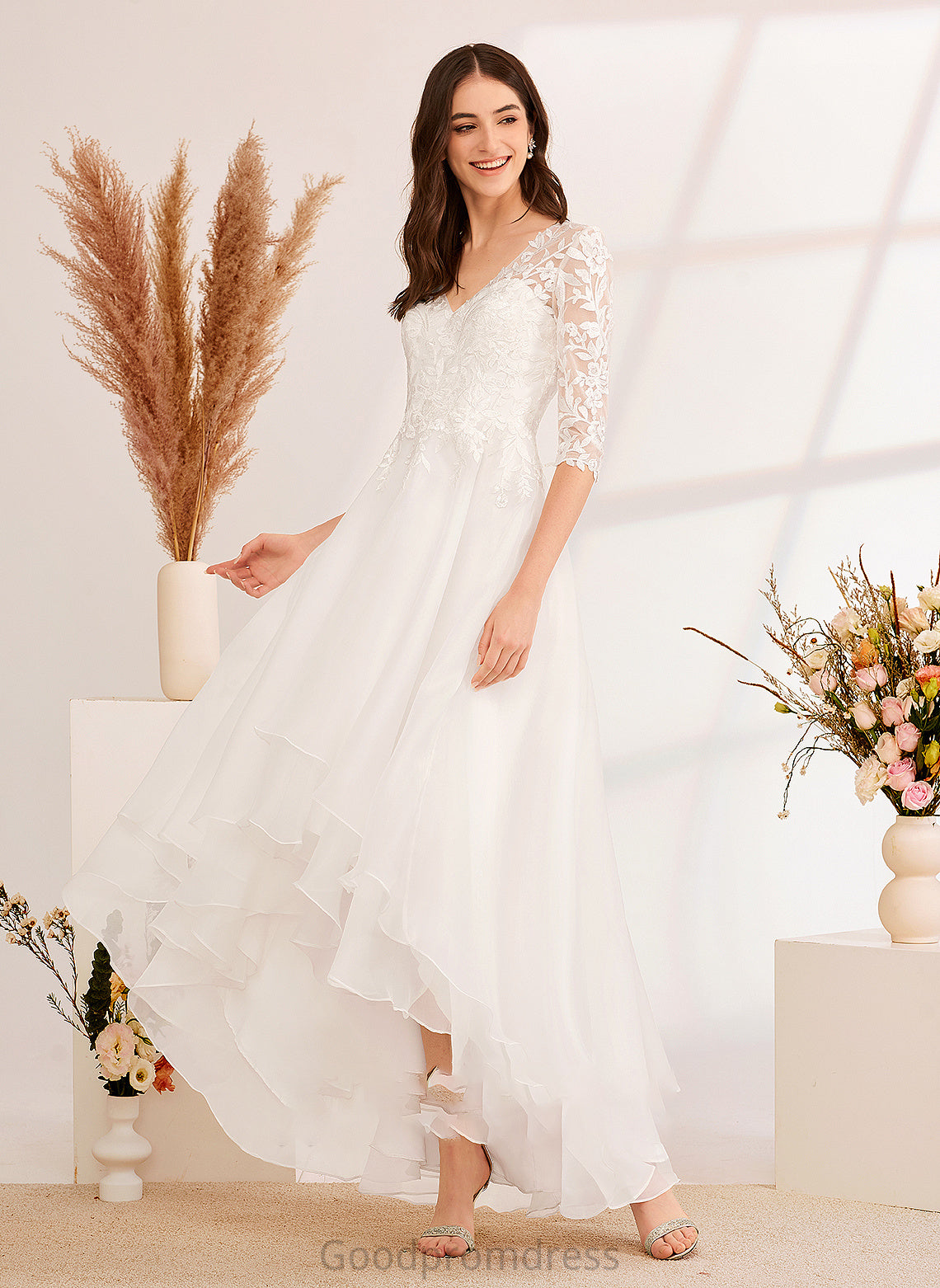 Asymmetrical Beading Dress Sequins Wedding Dresses A-Line V-neck With Jaslyn Wedding