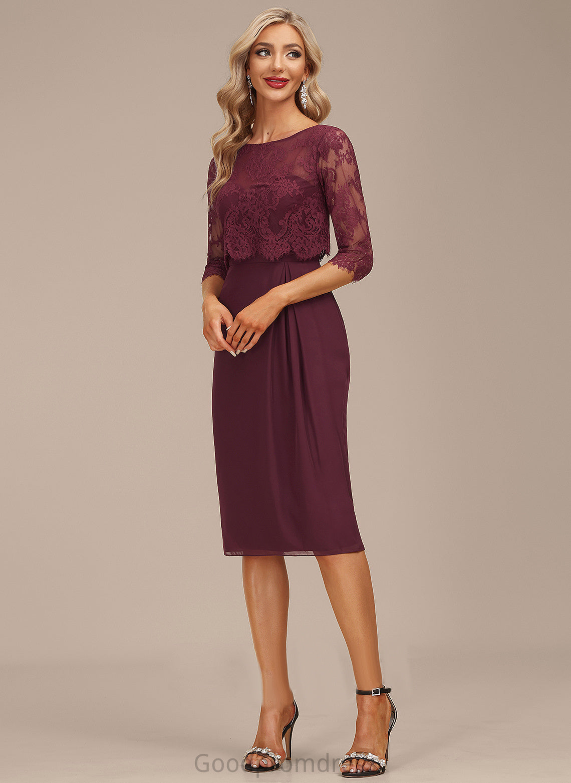 Ruffle Knee-Length Lace With Neck Cocktail Dress Chiffon Scoop Sheath/Column Cocktail Dresses Urania