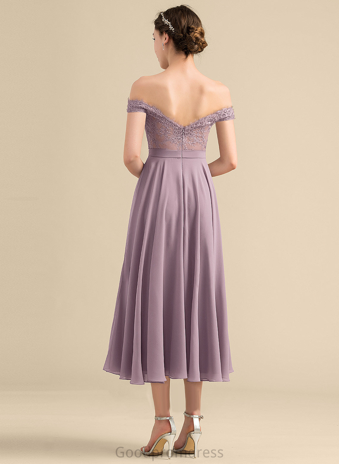 Homecoming Beading Lace With Dress Ellen Homecoming Dresses Tea-Length Chiffon Off-the-Shoulder A-Line