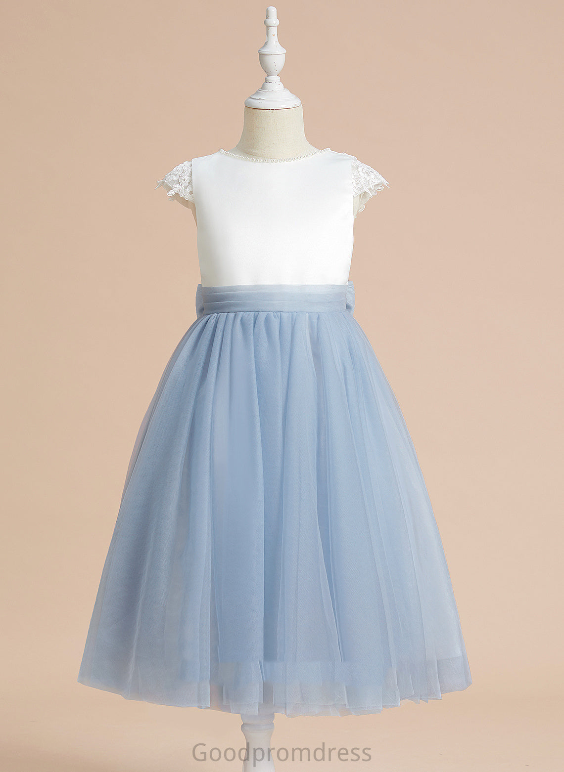 A-Line With - Lace/Bow(s) Dress Sleeveless Gwendoline Flower Scoop Satin/Tulle Flower Girl Dresses Neck Girl Tea-length