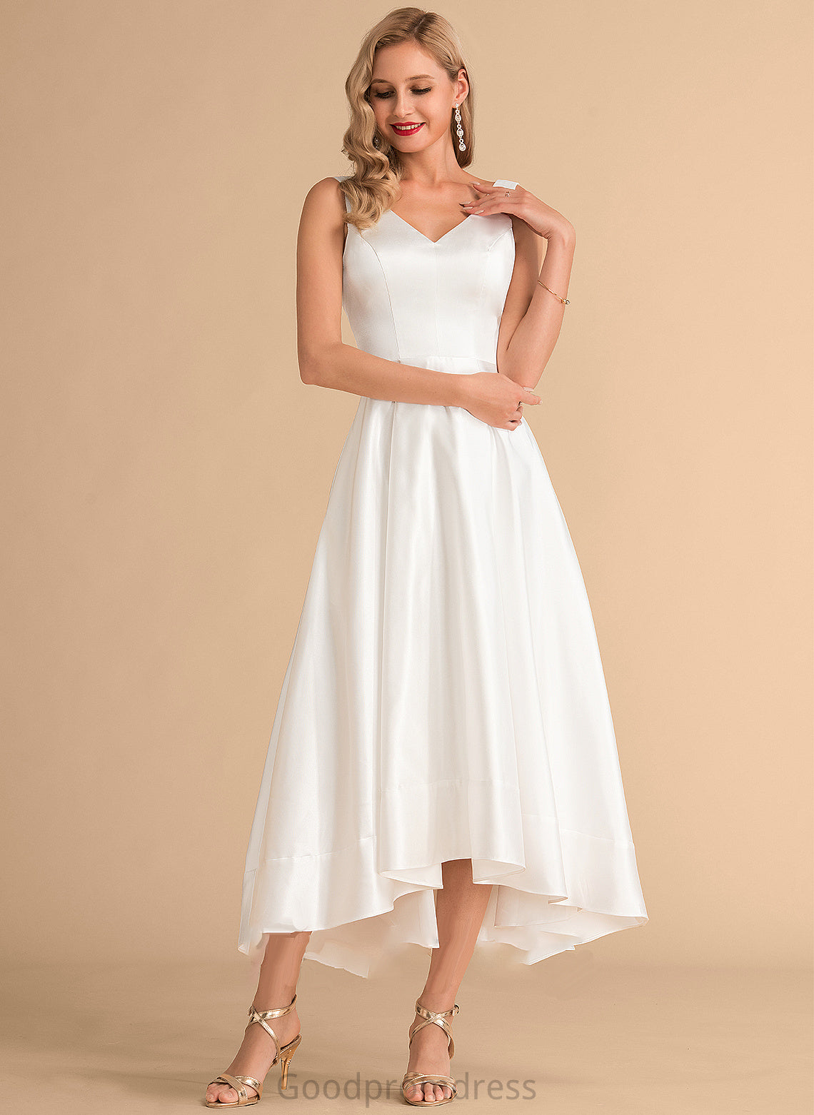 Satin A-Line Wedding Dresses Asymmetrical Wedding Madilyn Dress V-neck