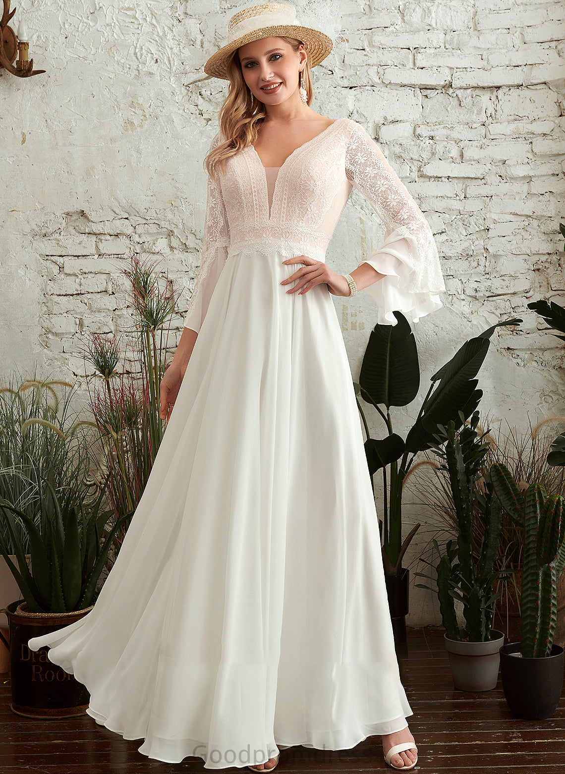 A-Line Floor-Length Wedding Dresses Wedding Dress V-neck Jaylah