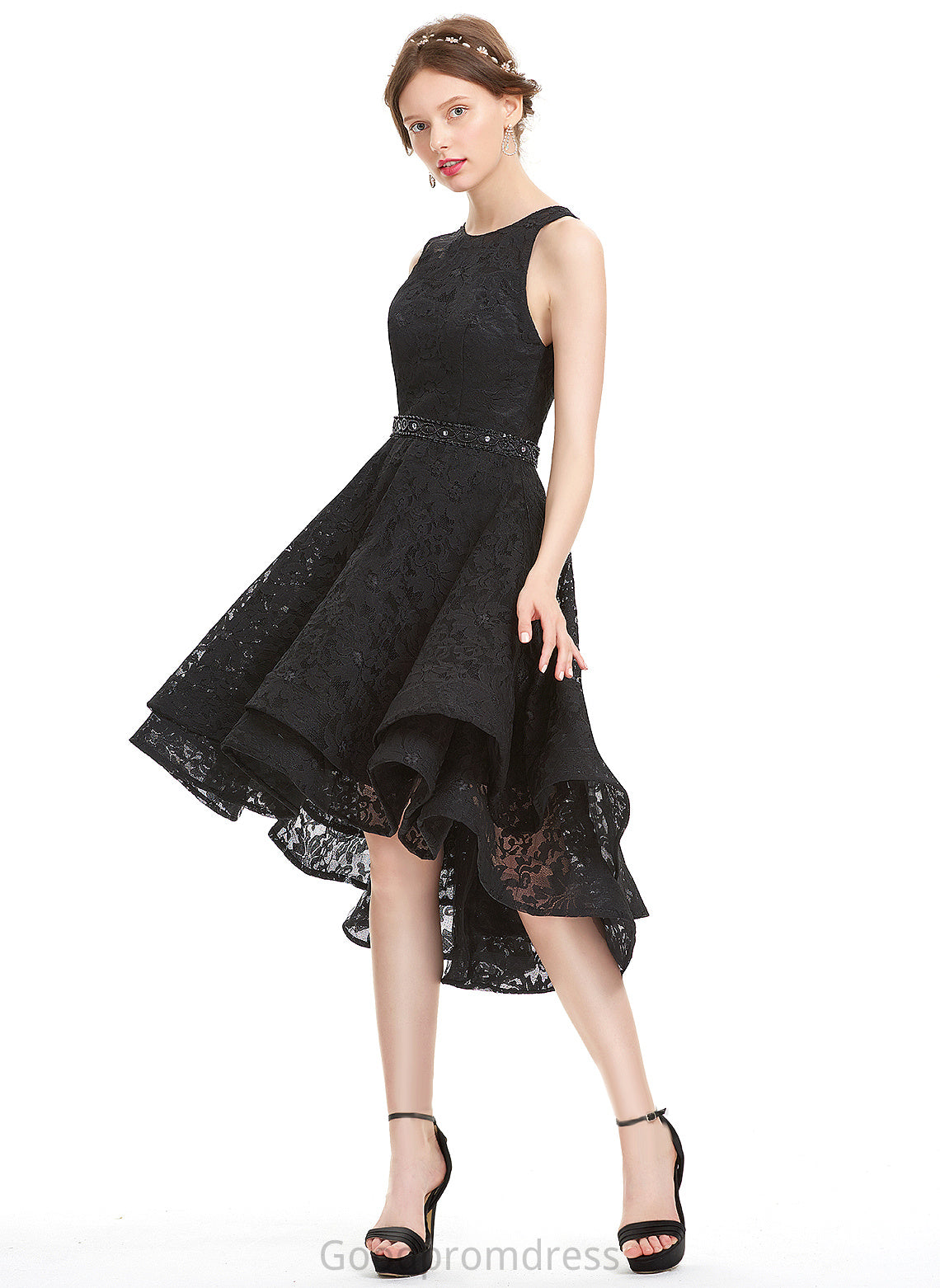 Lace A-Line Asymmetrical Beading Homecoming Dresses Neck With Dress Lace Scoop Lydia Homecoming