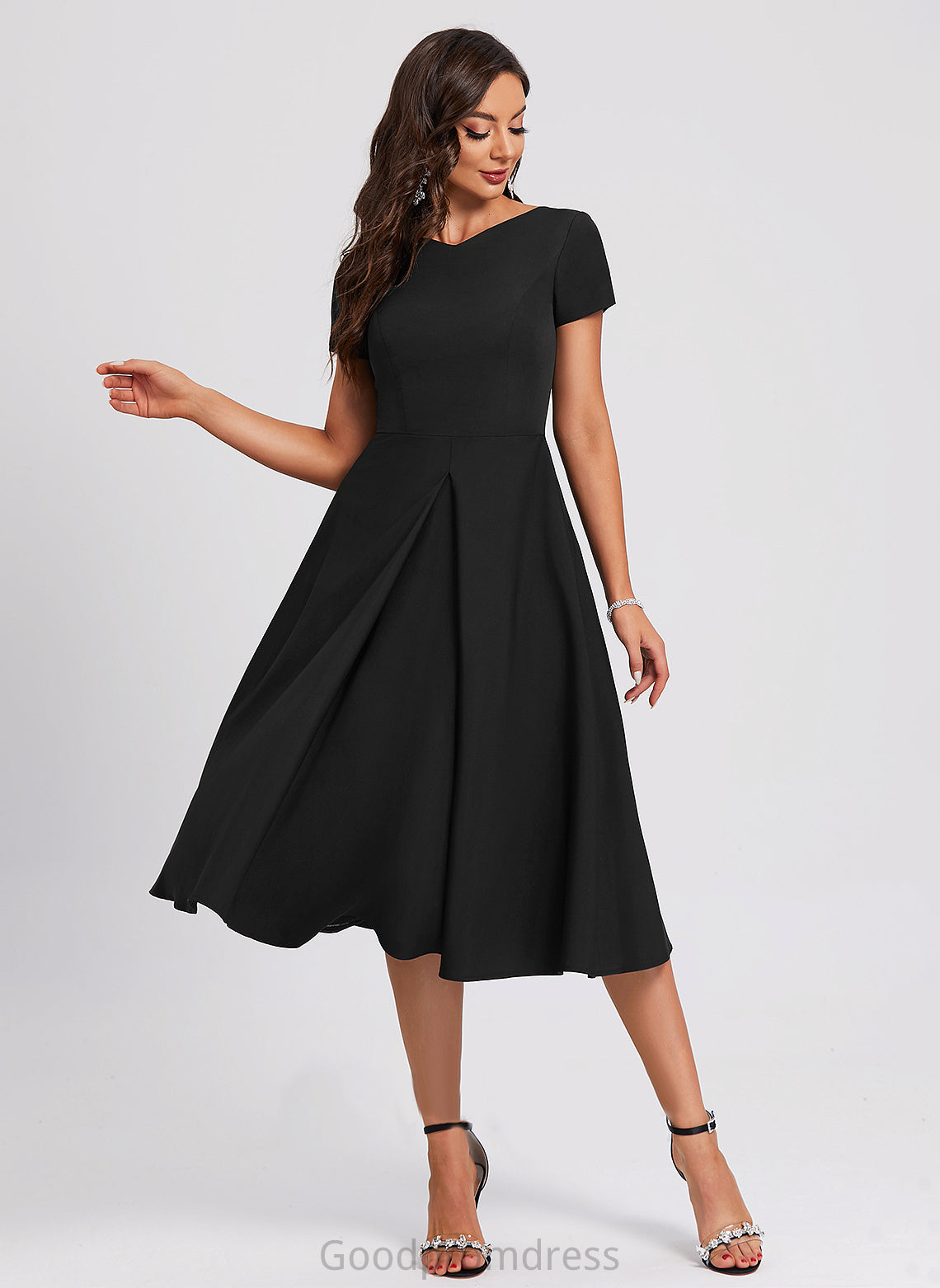 Crepe Cocktail Dresses Zara Dress Cocktail A-Line Stretch Knee-Length V-neck