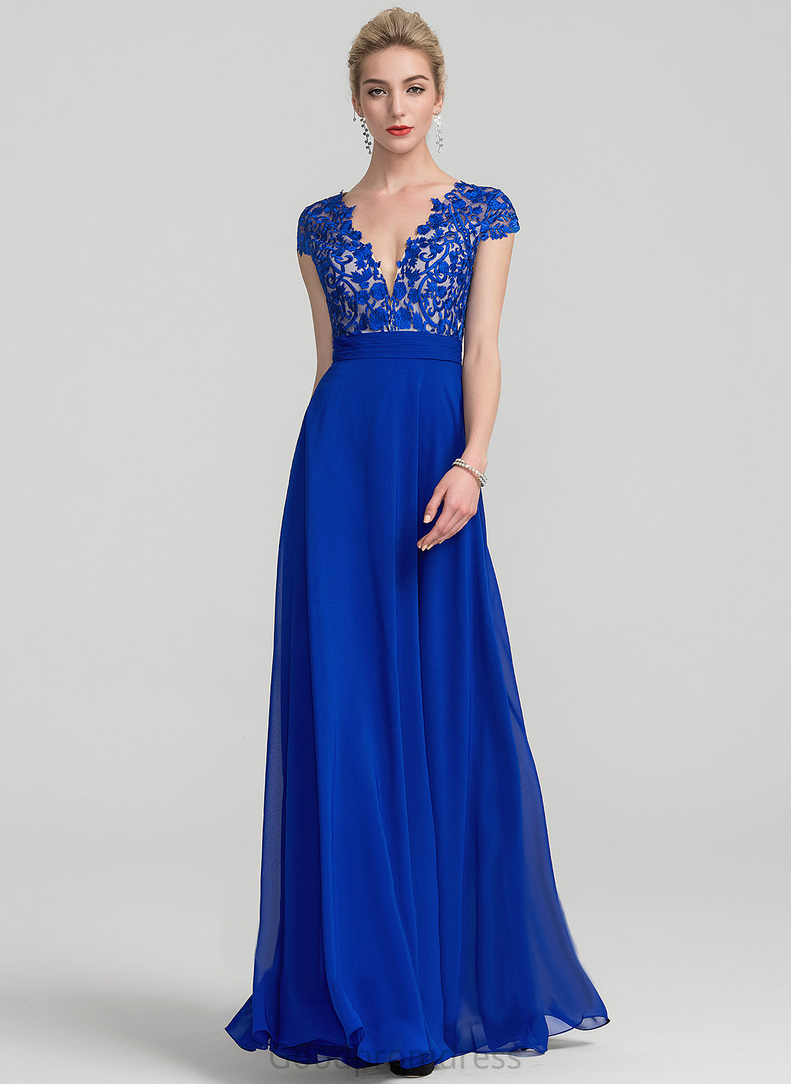 With Chiffon Prom Dresses Lace A-Line Ruffle Floor-Length Hilda V-neck