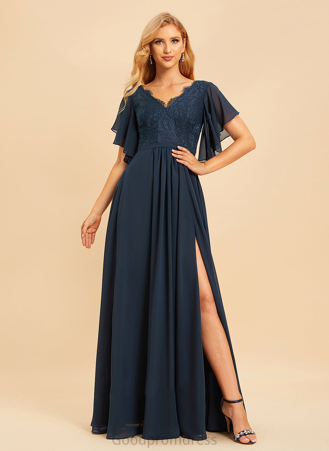 Embellishment A-Line Floor-Length V-neck Silhouette SplitFront Neckline Fabric Length Lace India Sweetheart Bridesmaid Dresses