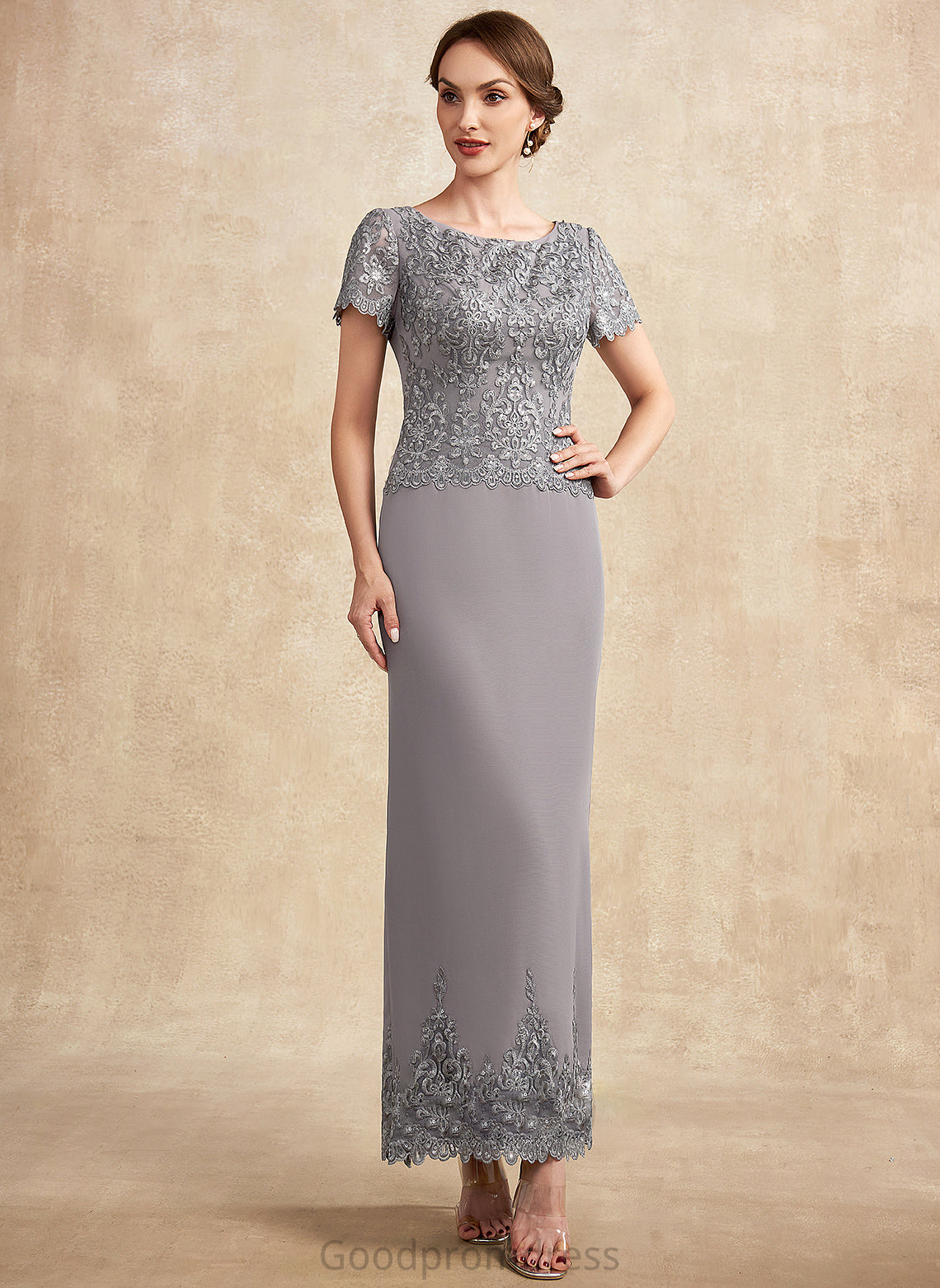 Brielle Mother Neck Sheath/Column of Ankle-Length the Mother of the Bride Dresses Sequins Scoop Chiffon Bride Lace With Dress