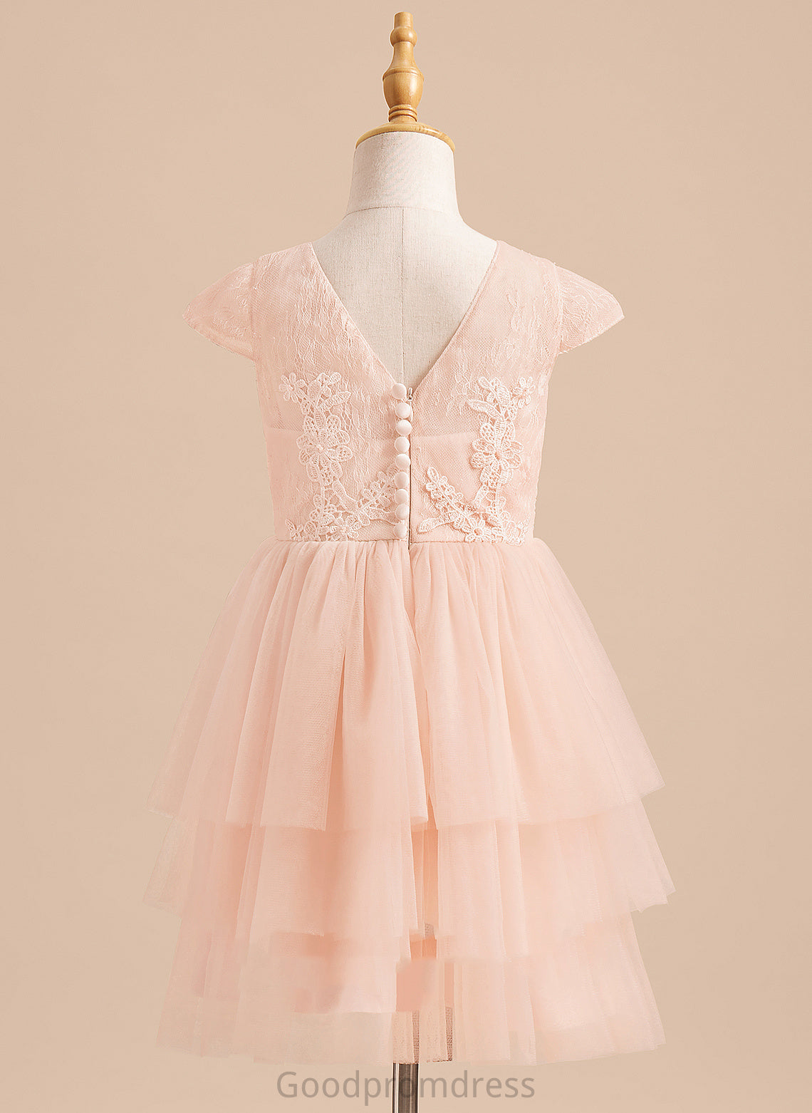 Knee-length - Damaris Flower Girl Dresses A-Line Back Flower Dress Girl Tulle With Scoop Lace/V Short Neck Sleeves