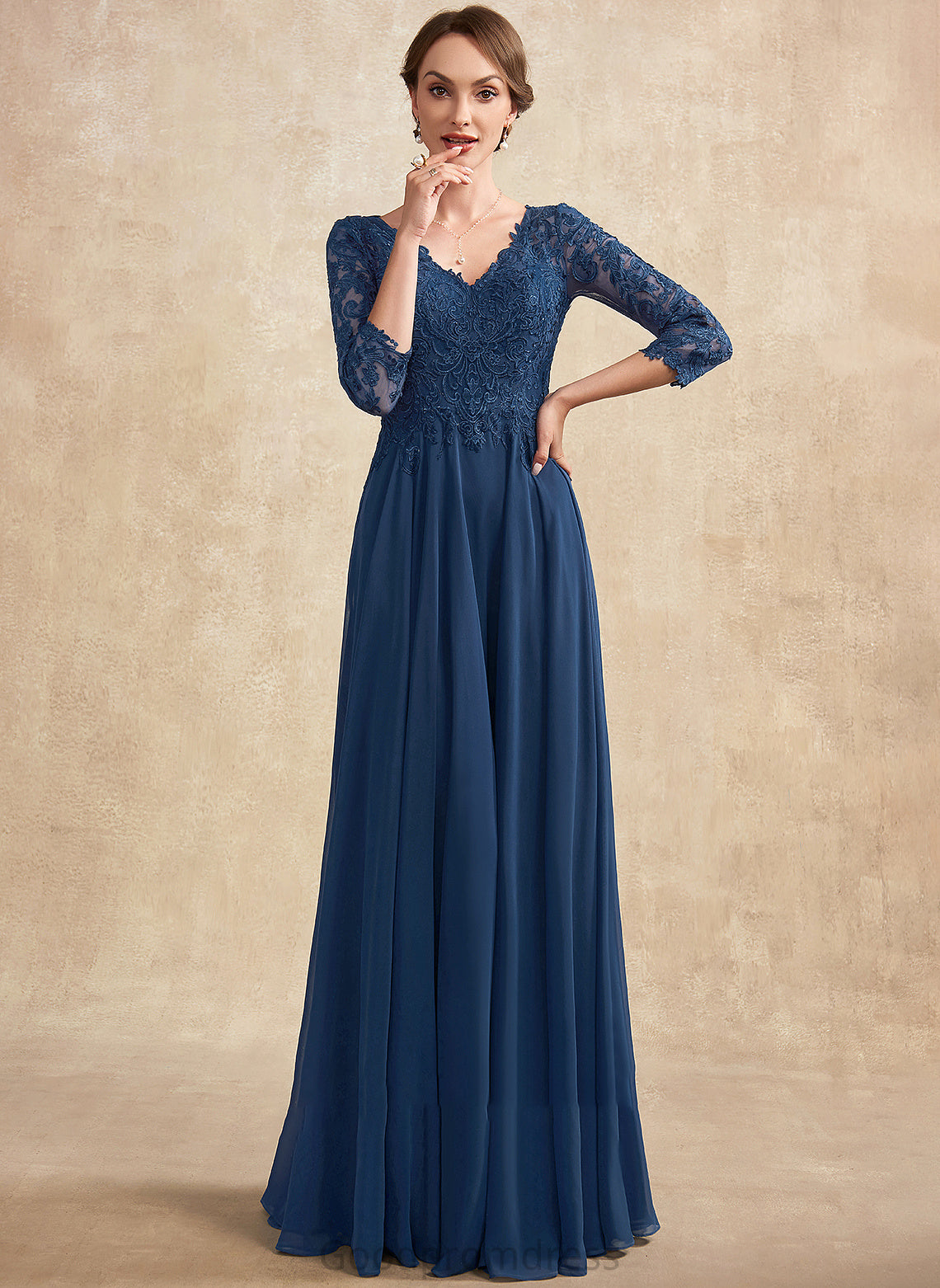 the Mother Floor-Length Bride Mother of the Bride Dresses Lace Chiffon V-neck of A-Line Gillian Dress