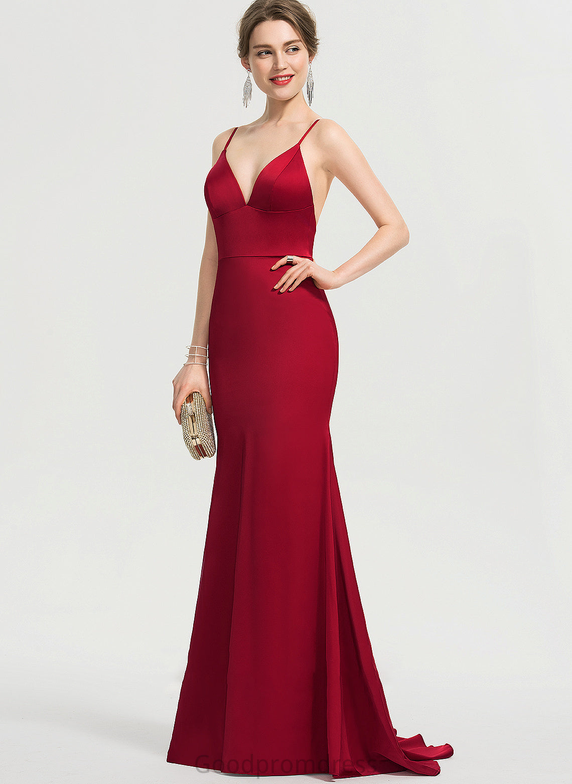 Satin Sweep Prom Dresses Trumpet/Mermaid V-neck Aryanna Train