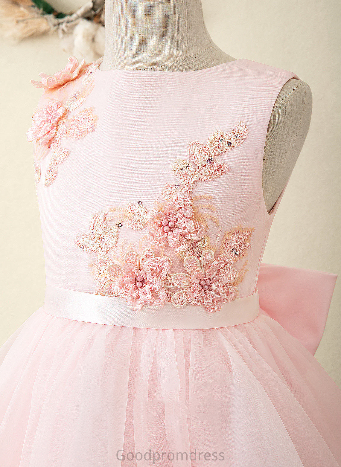 Dress sash) Flower Tabitha Flower Girl Dresses Girl Knee-length (Undetachable A-Line Organza/Satin/Lace Neck Sleeveless Sash/Flower(s)/Bow(s) With - Scoop