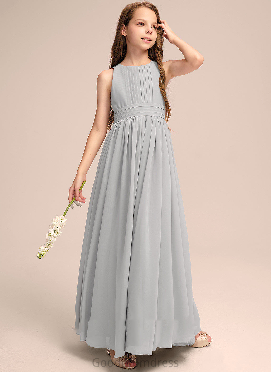 Floor-Length Chiffon With Neck Ruffle Jaelynn Bow(s) Junior Bridesmaid Dresses Scoop A-Line