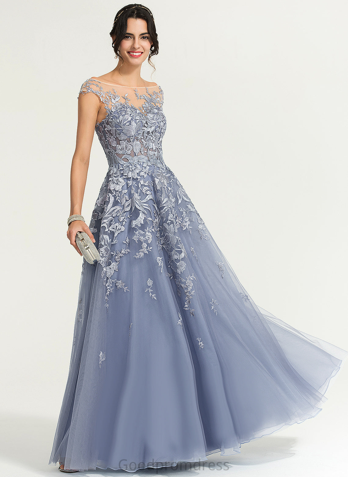 Tulle Ball-Gown/Princess Prom Dresses Scoop Lace Floor-Length Elsa