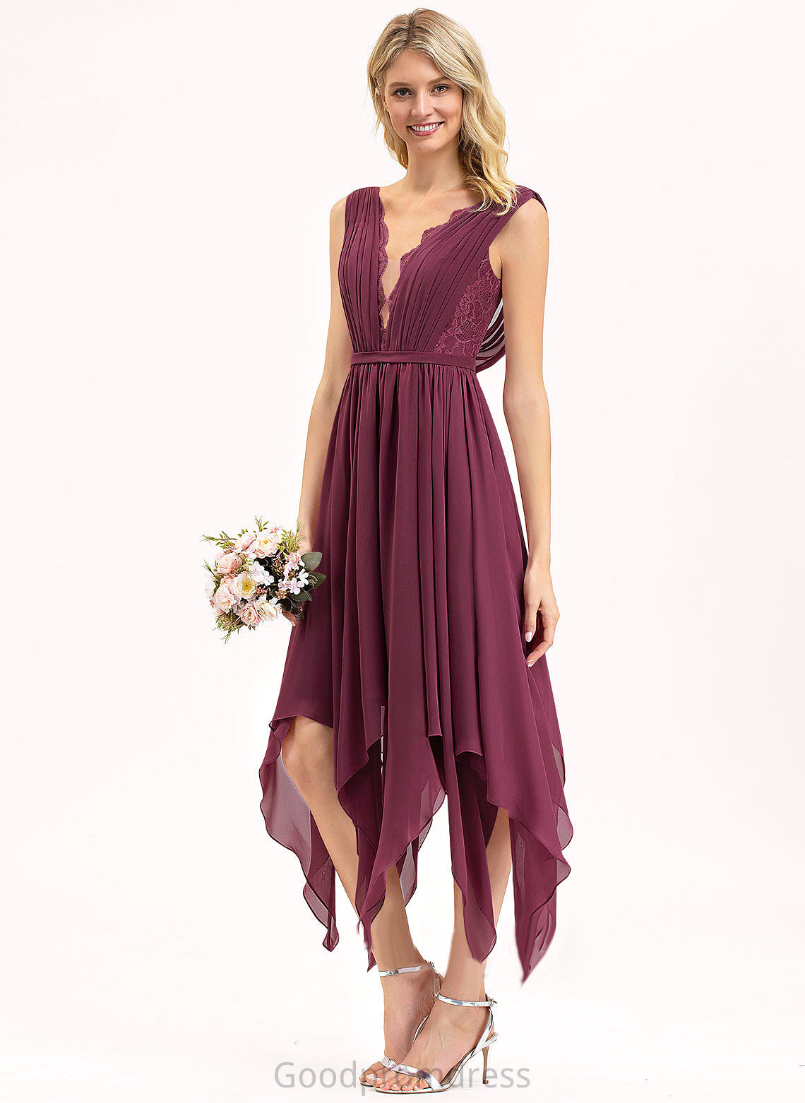 V-neck Ankle-Length Carolina Dress A-Line Cocktail Dresses Cocktail Lace Chiffon