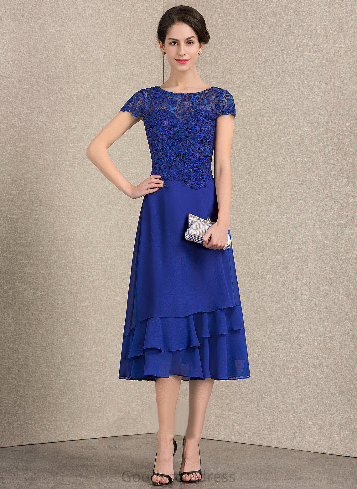 Scoop Mother of the Bride Dresses Lace A-Line the Bride of Tea-Length Dress Maci Mother Neck Chiffon