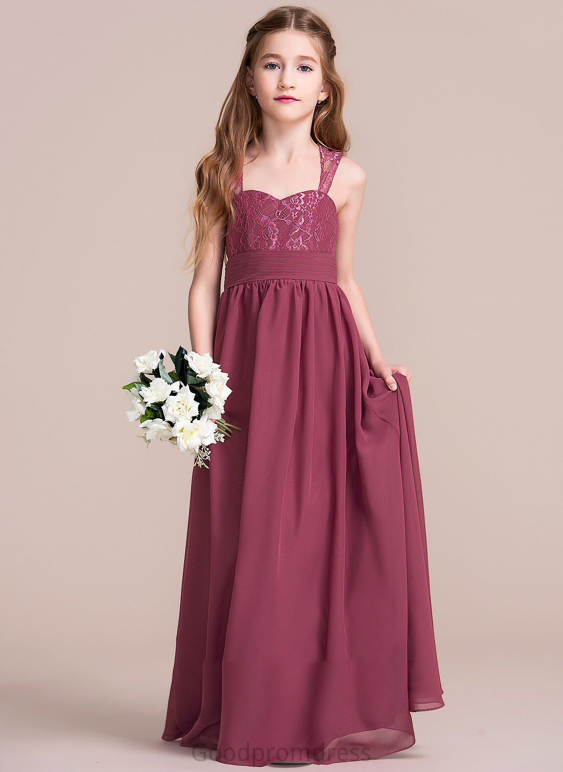 Junior Bridesmaid Dresses Ruffle Floor-Length A-Line Chiffon Sweetheart With Maud