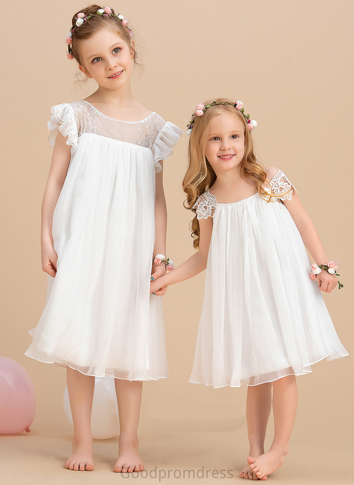 Scoop Neck Sleeveless Kelly Girl - Flower Girl Dresses Lace With Dress Flower Tea-length Chiffon A-Line/Princess