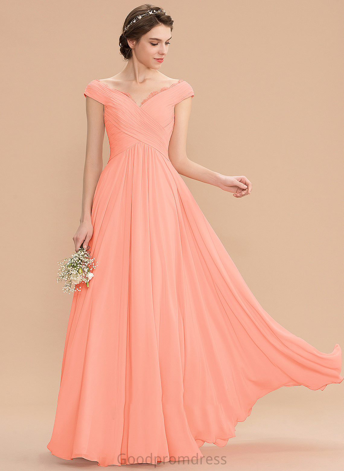 Floor-Length Ruffle Length Fabric A-Line Embellishment Silhouette Neckline Off-the-Shoulder Lace Karissa Floor Length Bridesmaid Dresses