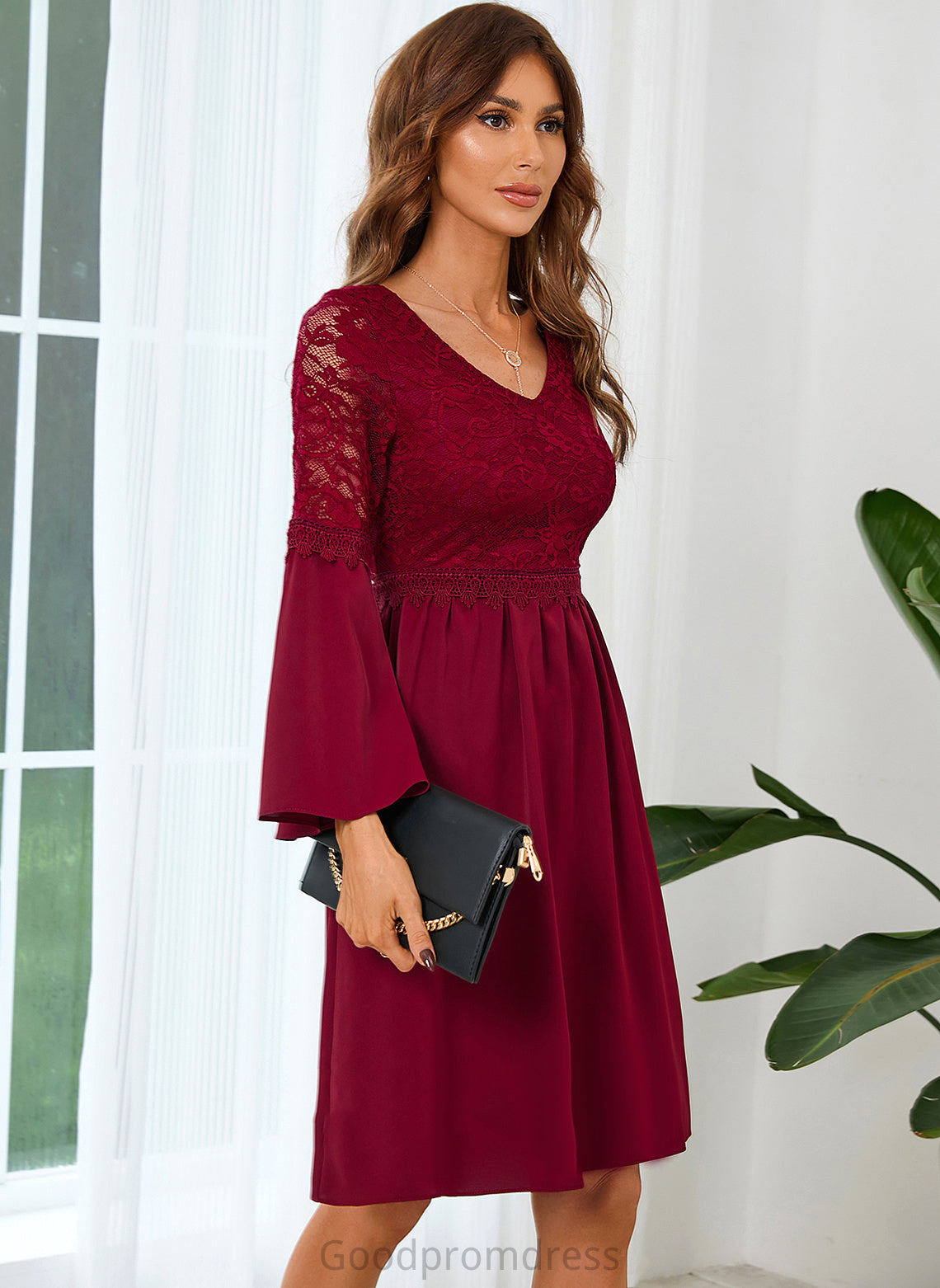 Club Dresses Sleeves Mini Long Dresses A-line Elegant Lace V-Neck Lace Sal