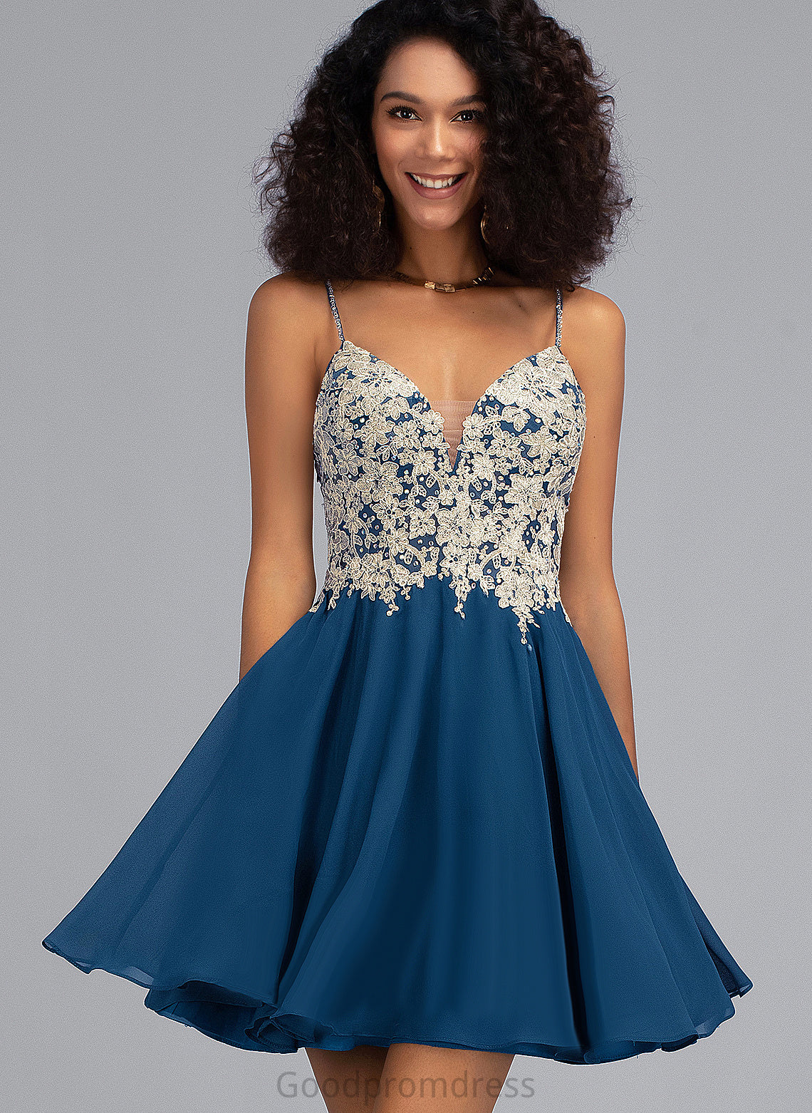 Alissa Short/Mini Chiffon V-neck With Beading Prom Dresses Lace A-Line