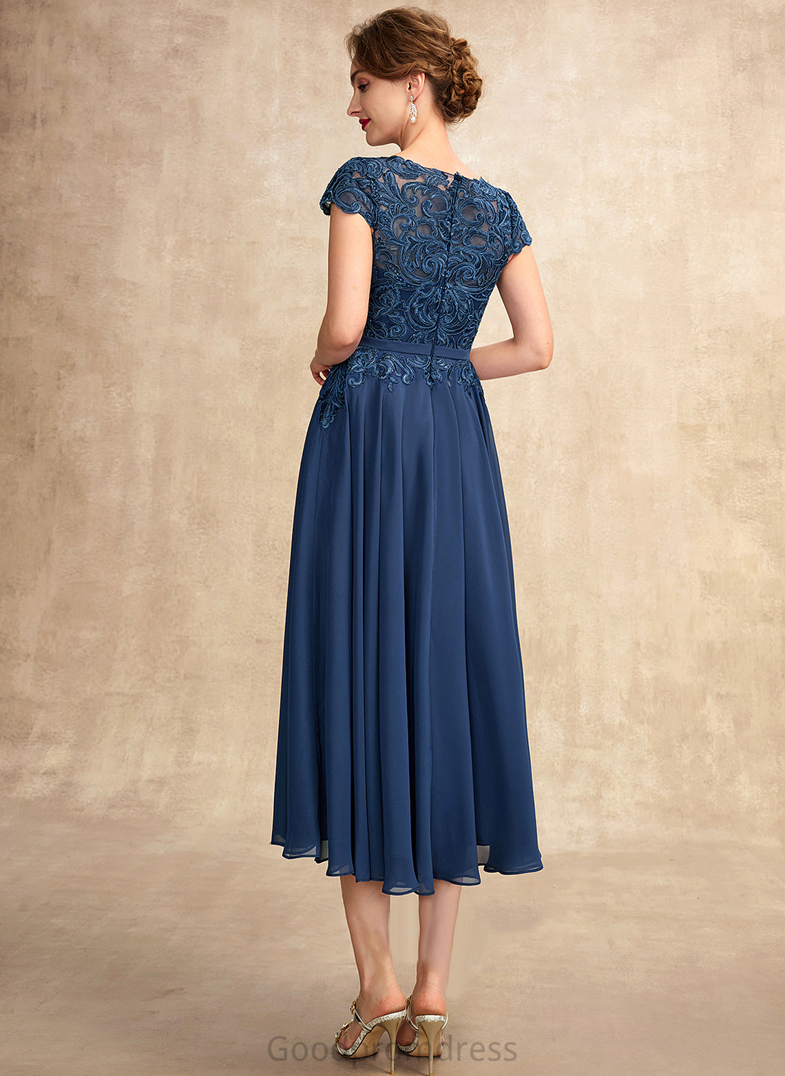 of Mother Neck Lace Tea-Length Mother of the Bride Dresses the Bride Dress Arianna Chiffon Scoop A-Line