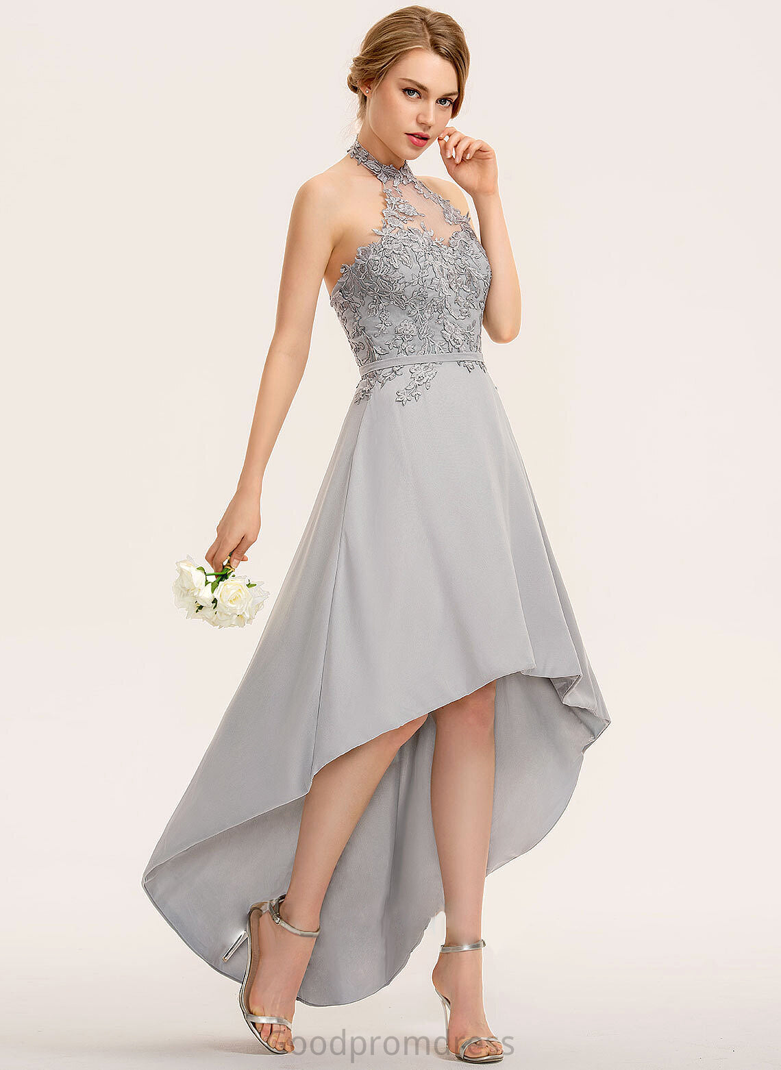 Neckline Asymmetrical Straps Halter Silhouette Lace Length A-Line Fabric Kendal Sleeveless Natural Waist Bridesmaid Dresses