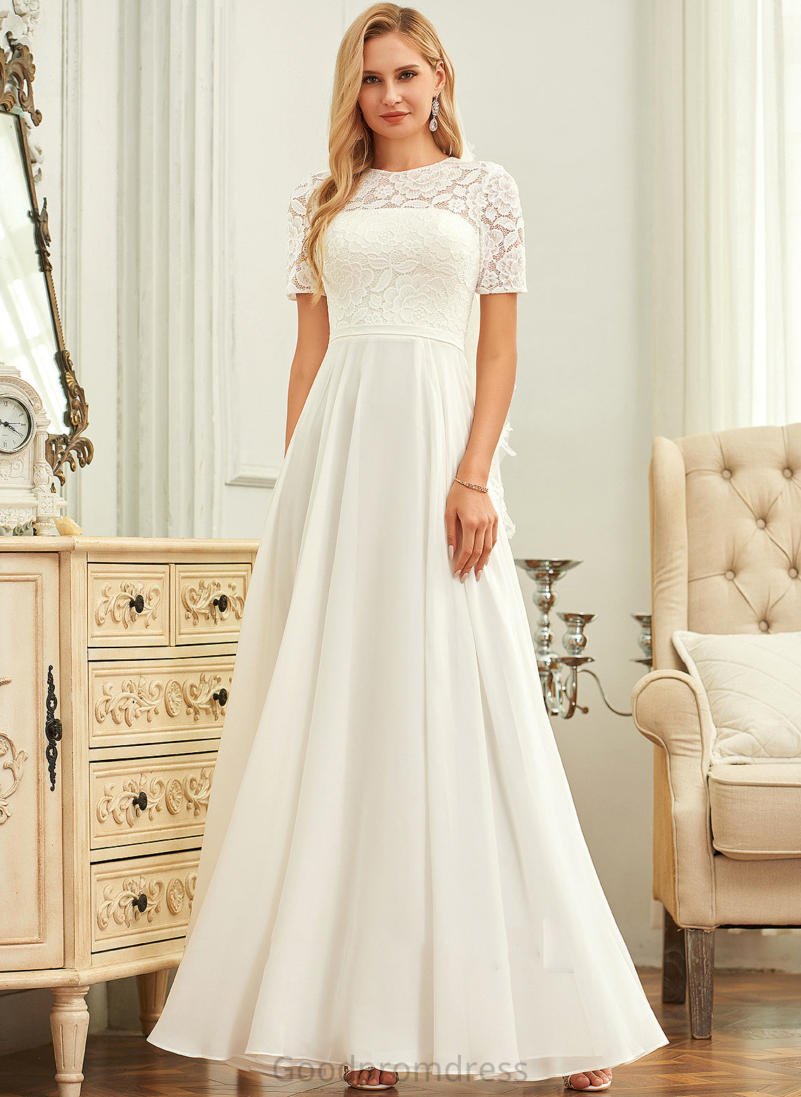 Neck Floor-Length Wedding Lace Wedding Dresses Novia A-Line Chiffon Dress Scoop