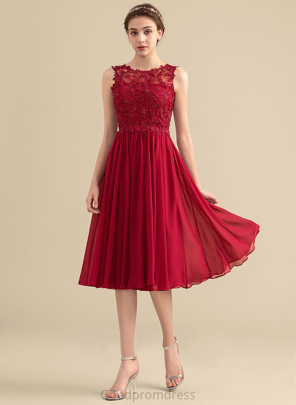 Knee-Length A-Line Neck Dress Beading Naima Lace With Homecoming Chiffon Scoop Lace Homecoming Dresses