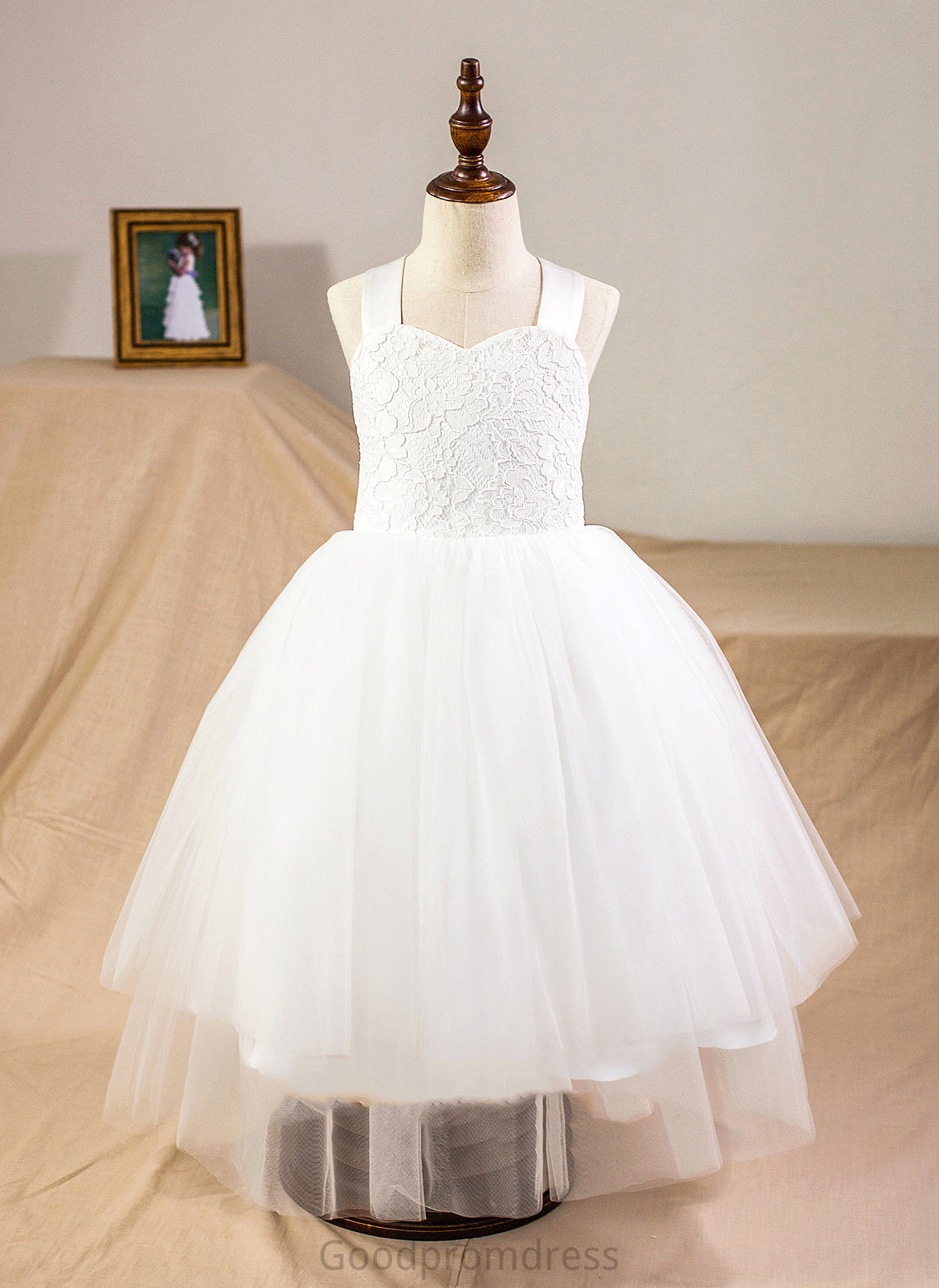 With Caitlyn Girl Ball-Gown/Princess Satin/Tulle/Lace Flower Girl Dresses Sleeveless Dress Flower Straps Bow(s) - Tea-length