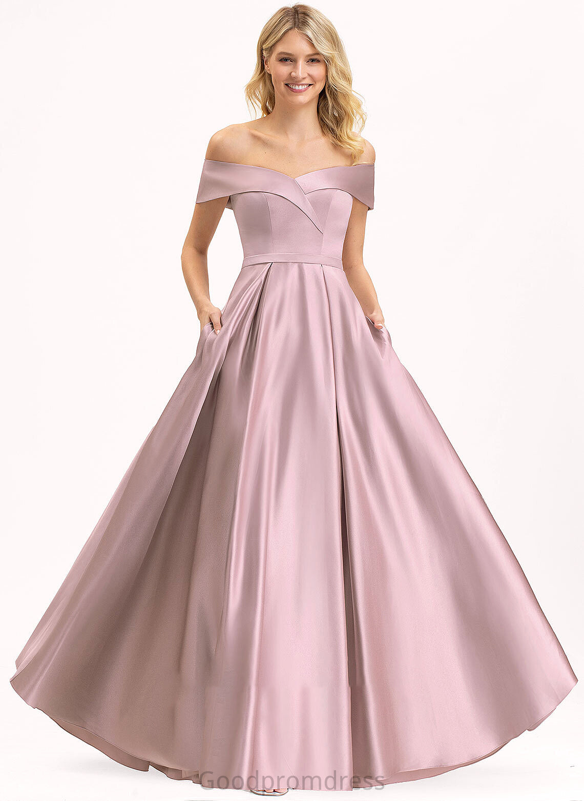 Floor-Length Embellishment Neckline Length Silhouette Off-the-Shoulder Fabric A-Line Pockets Dulce A-Line/Princess Sleeveless Bridesmaid Dresses