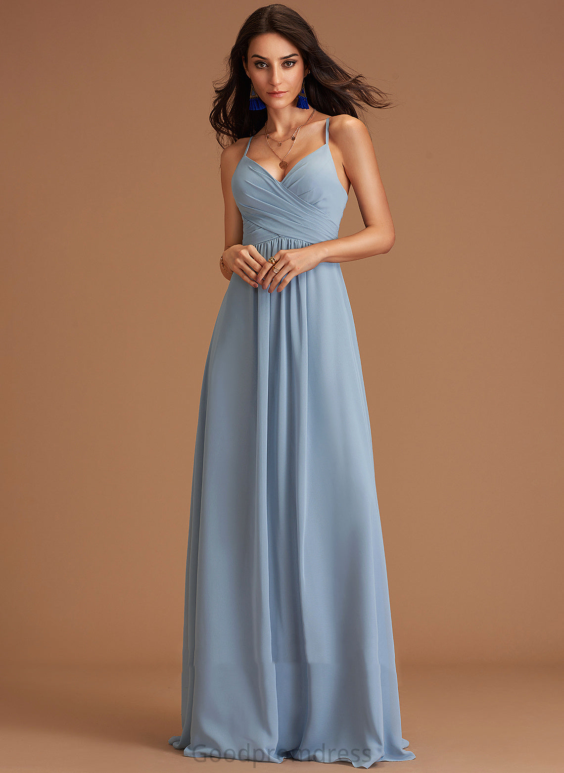 Embellishment Floor-Length Fabric Length Neckline A-Line Ruffle V-neck Silhouette Reese Empire Waist Floor Length Bridesmaid Dresses