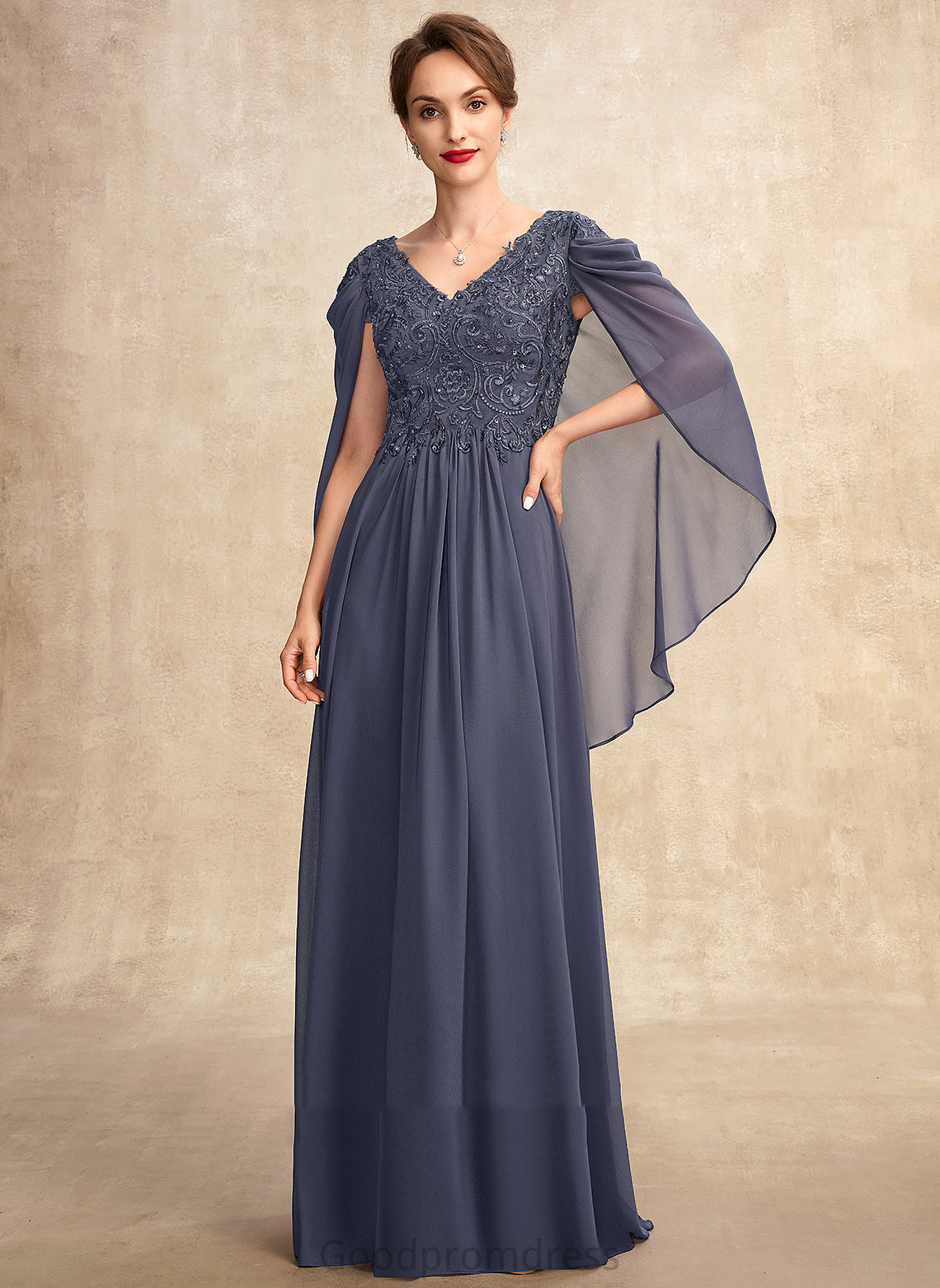 Mother of the Bride Dresses Dress Floor-Length Beading of Bride With V-neck the Lace Sequins Chiffon Mother A-Line Maddison