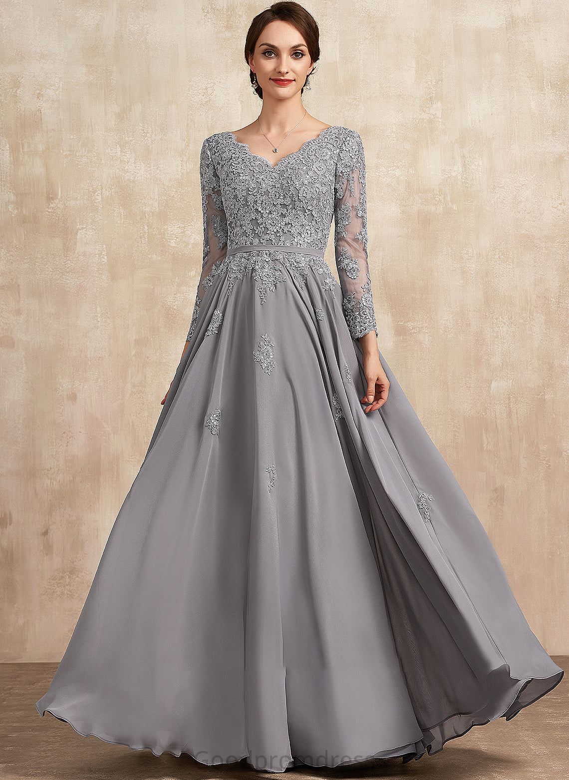 Bride Amy V-neck Floor-Length Chiffon Mother Dress the A-Line Mother of the Bride Dresses of Lace