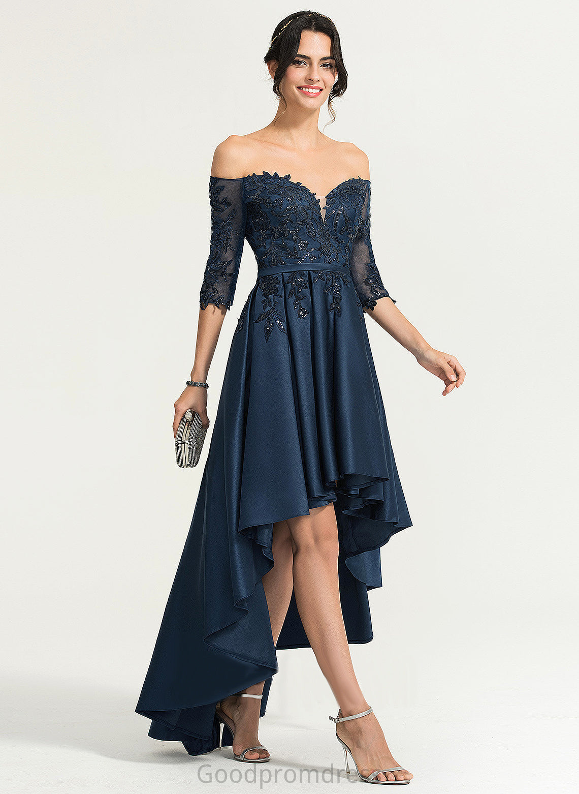 Satin Homecoming Asymmetrical With Off-the-Shoulder Homecoming Dresses A-Line Lace Madison Dress