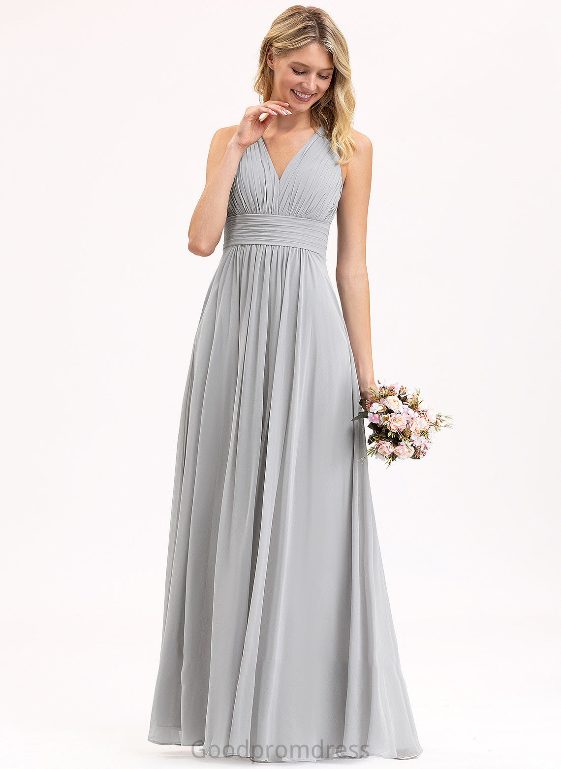 A-Line Ruffle Embellishment Silhouette V-neck Floor-Length Neckline Fabric Length Bow(s) Pockets Camille Bridesmaid Dresses