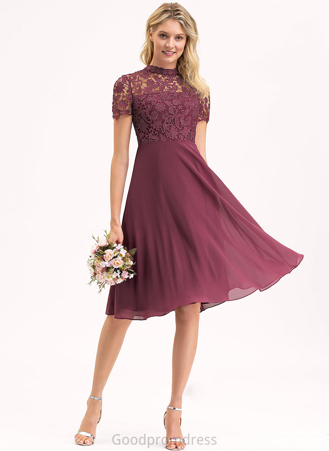 Fabric Neckline ScoopNeck A-Line Silhouette Straps Lace Knee-Length Length Marlie A-Line/Princess Sleeveless Bridesmaid Dresses