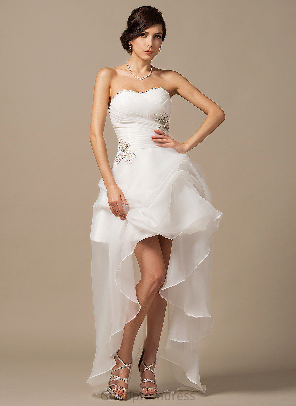 Asymmetrical With Felicity Ruffle Beading Dress Wedding Dresses Wedding Sweetheart Organza A-Line Sequins