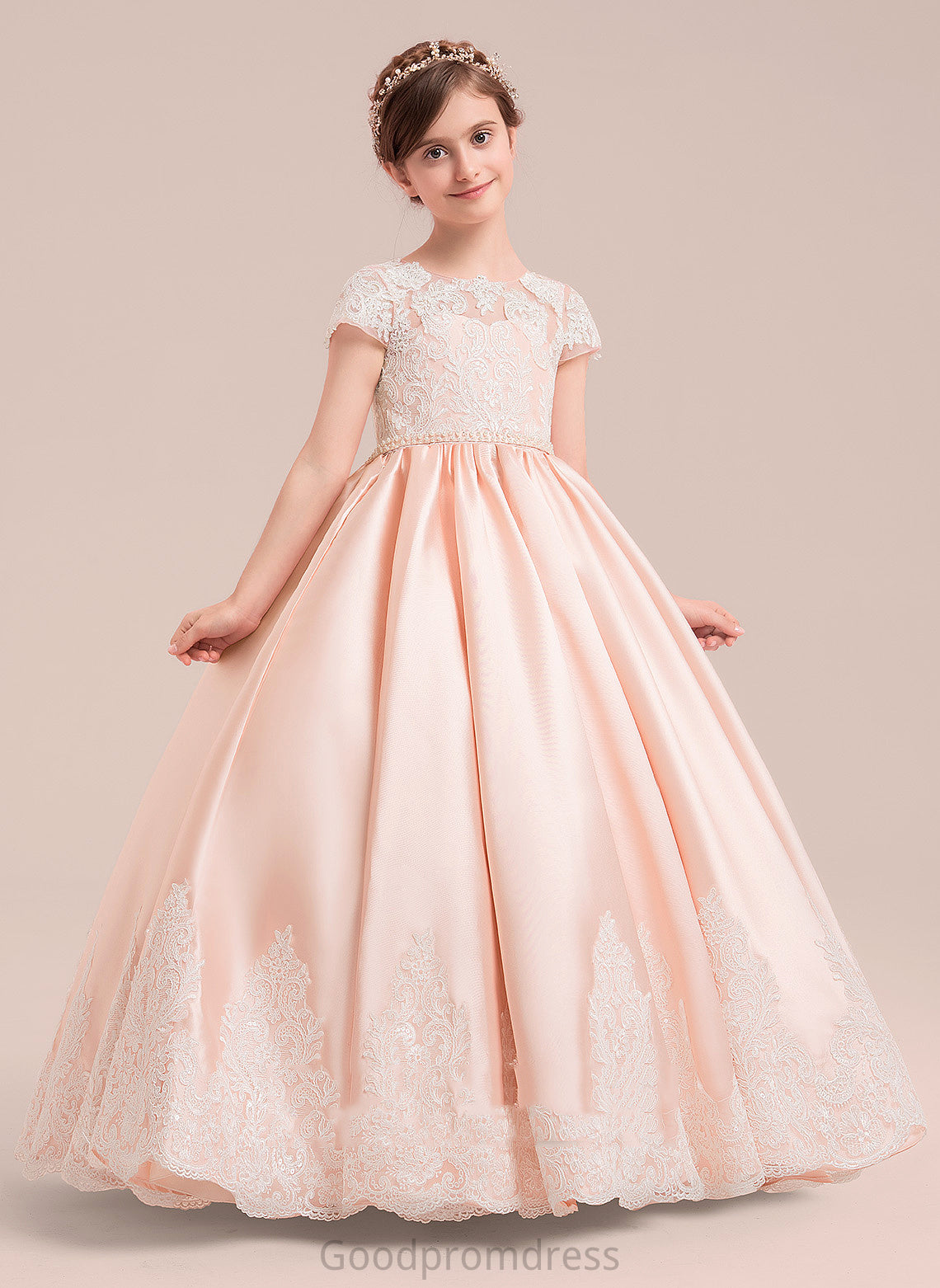 Aubrie - Neck Short Floor-length included) With NOT Gown Beading (Petticoat Ball Satin/Tulle/Lace Girl Scoop Flower Flower Girl Dresses Dress Sleeves