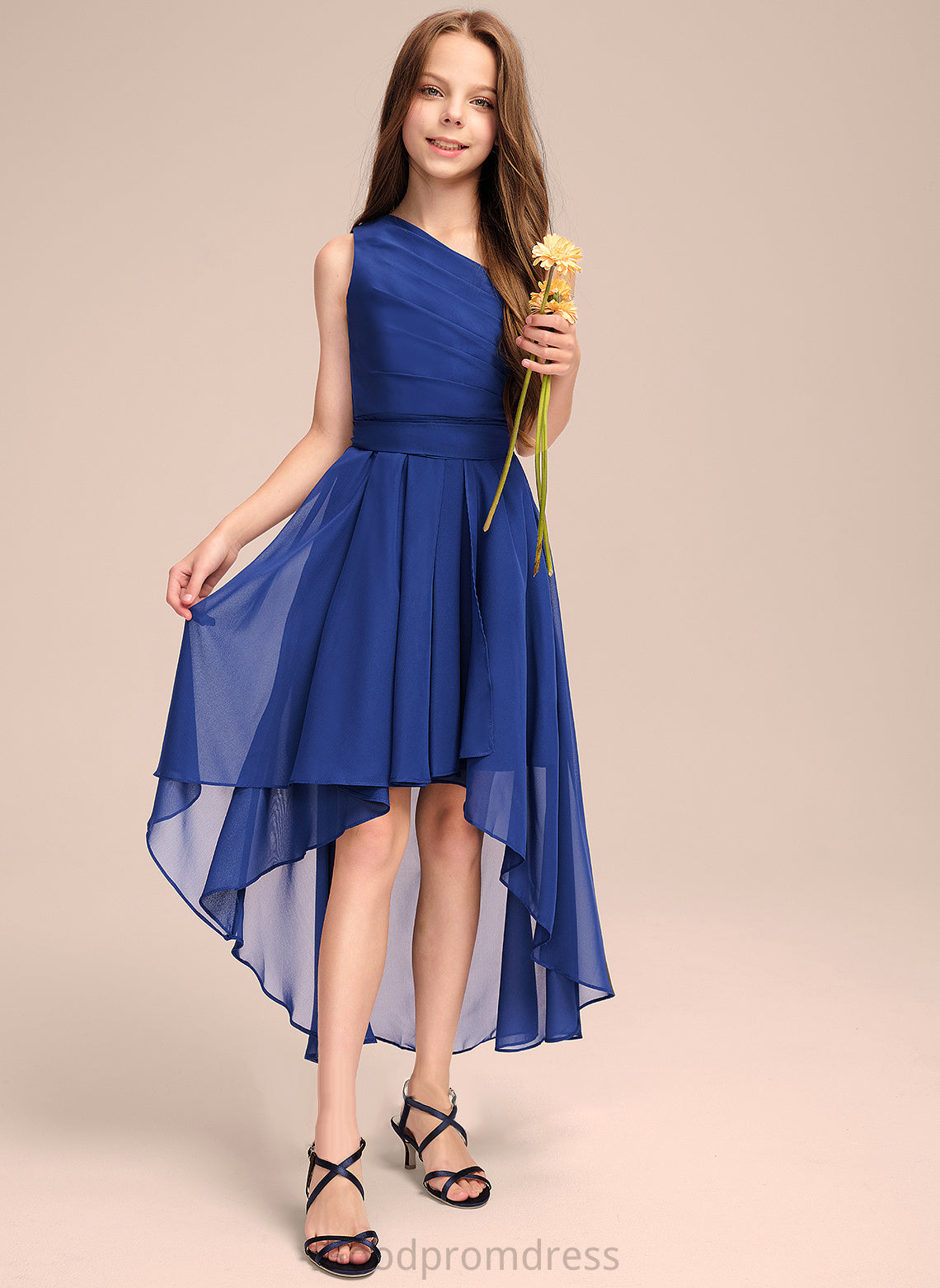 Hilda One-Shoulder With A-Line Asymmetrical Chiffon Ruffles Bow(s) Junior Bridesmaid Dresses