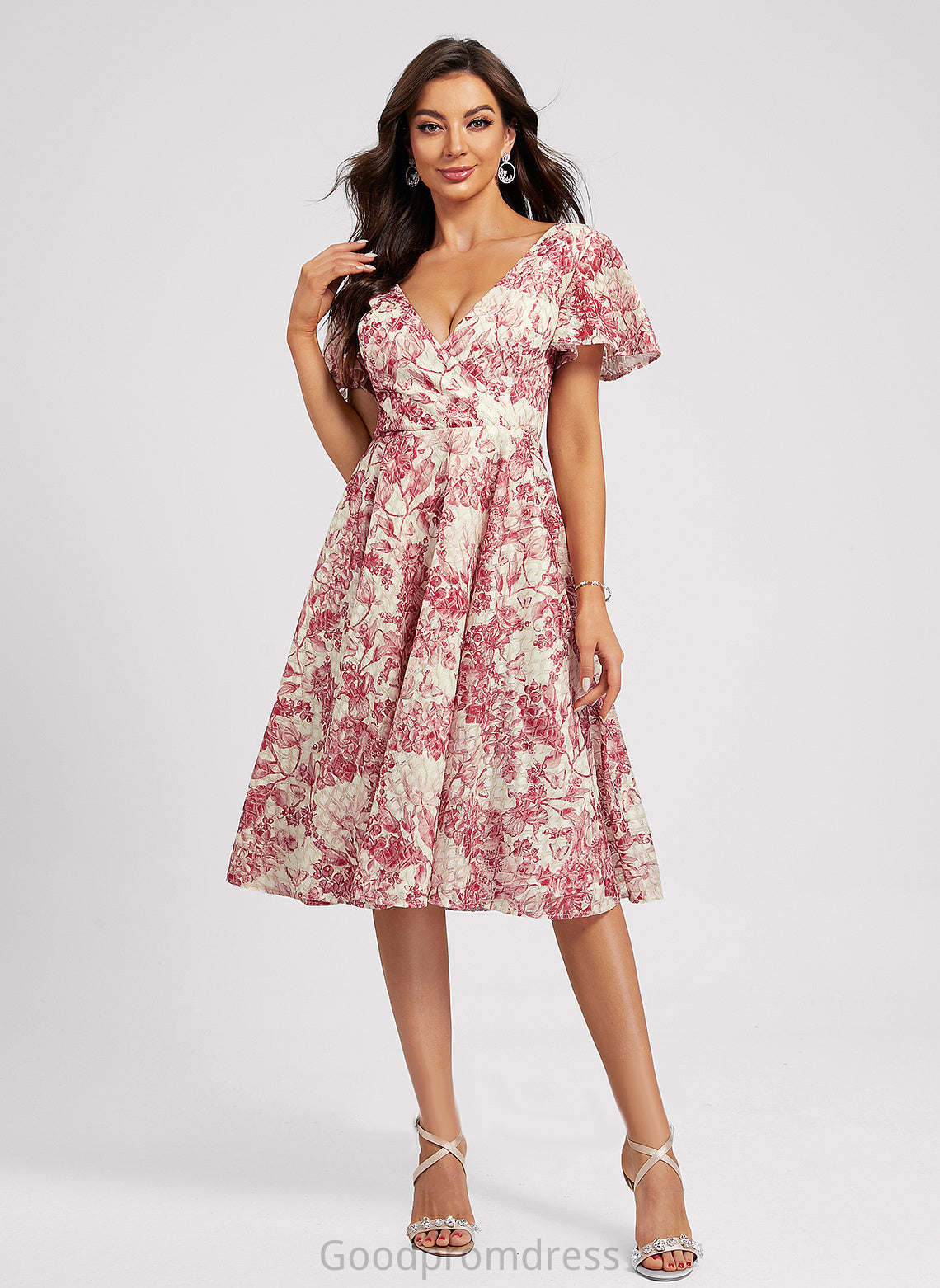 Knee-Length Dress V-neck Kaylah Cocktail Dresses Lace With A-Line Flower(s) Cocktail