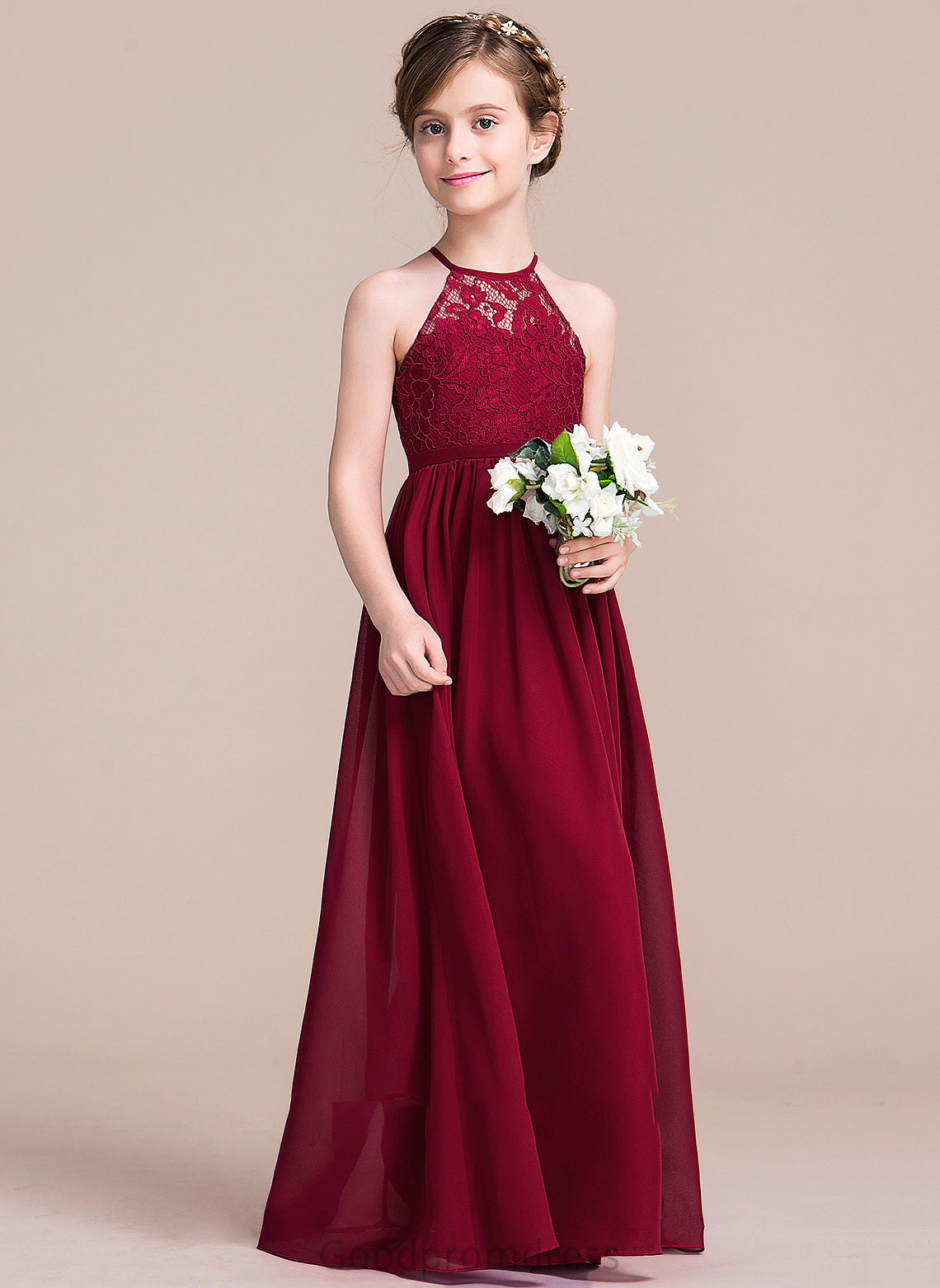 A-Line Scoop Braelyn Neck Floor-Length Chiffon Junior Bridesmaid Dresses