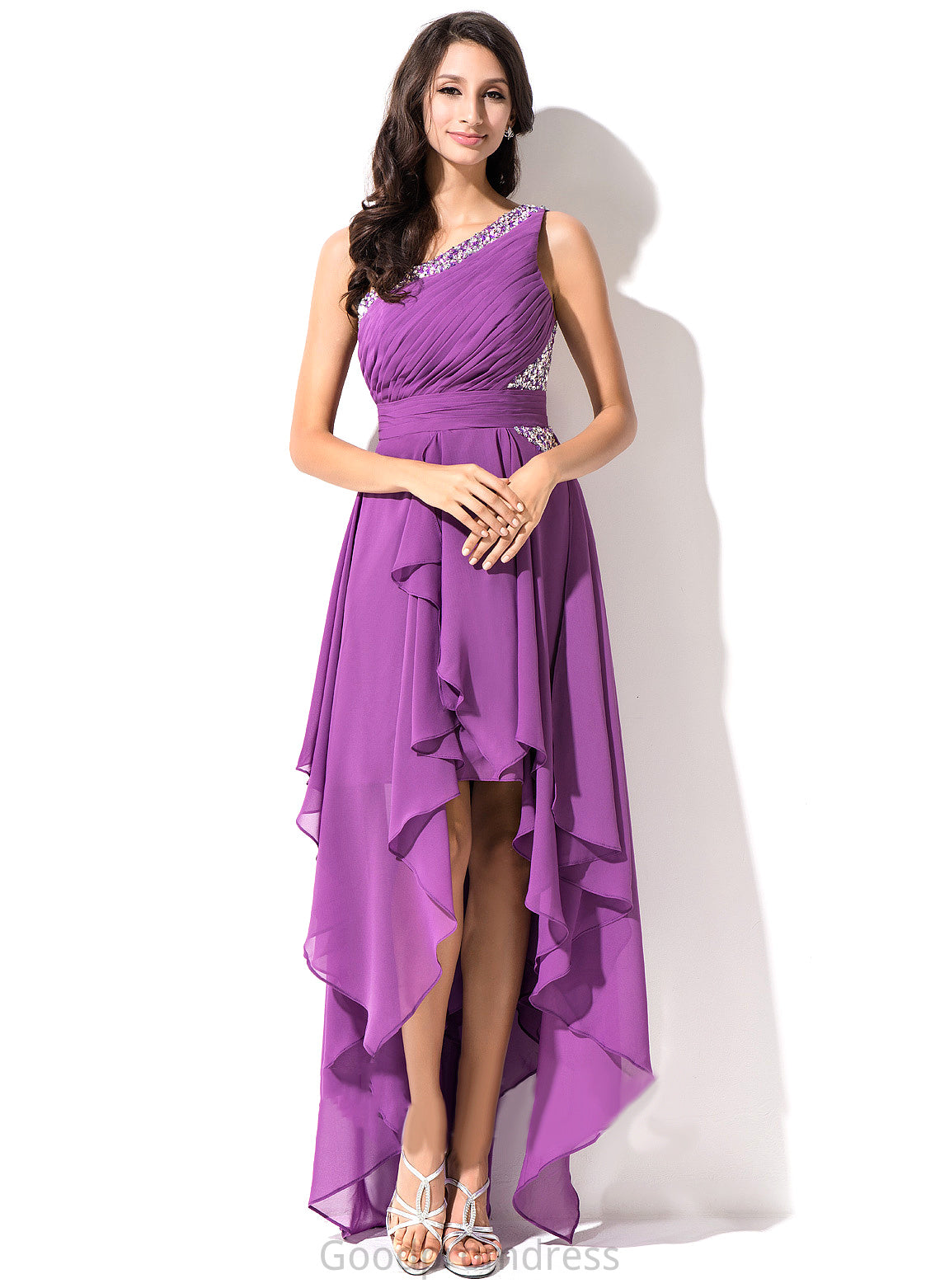 Homecoming Chiffon Nadine Sequins Ruffle Asymmetrical Dress Beading Homecoming Dresses With A-Line One-Shoulder